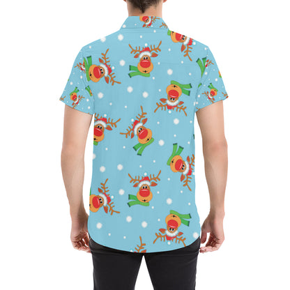 Reindeer cute Pattern Print Design 02 Men's Short Sleeve Button Up Shirt