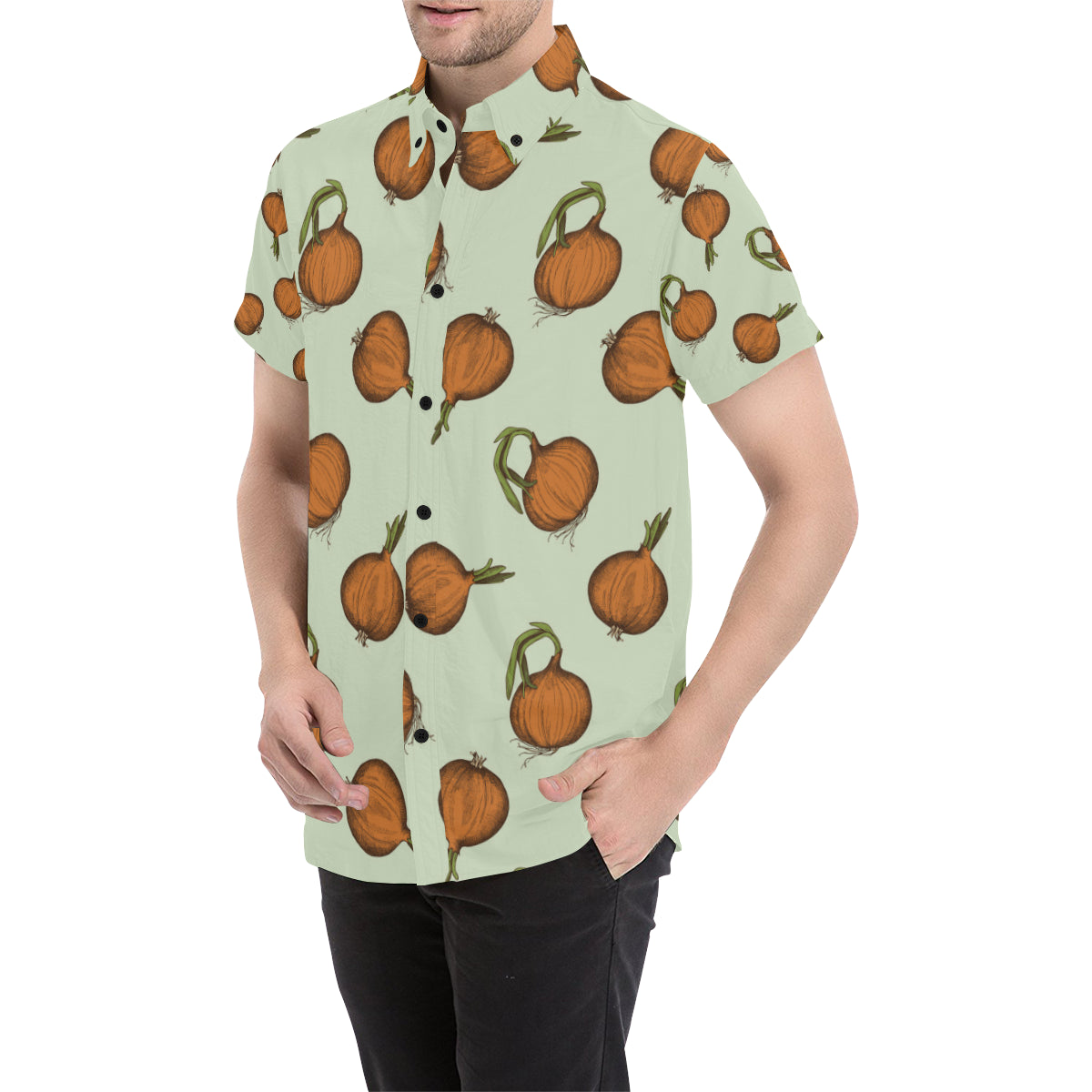 Onion Pattern Print Design A05 Men's Short Sleeve Button Up Shirt