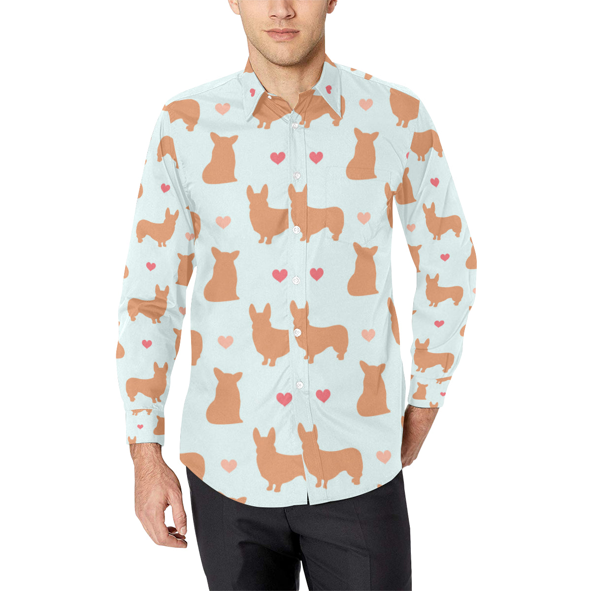 Pembroke Welsh Corgis Pattern Print Design A01 Men's Long Sleeve Shirt