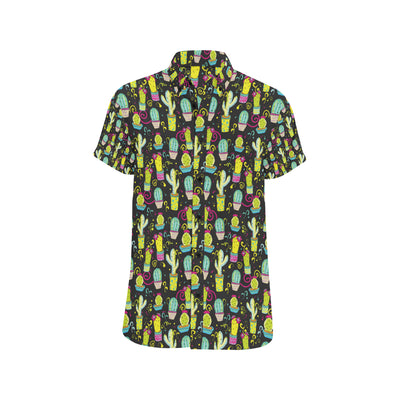 Cactus Neon Style Print Pattern Men's Short Sleeve Button Up Shirt