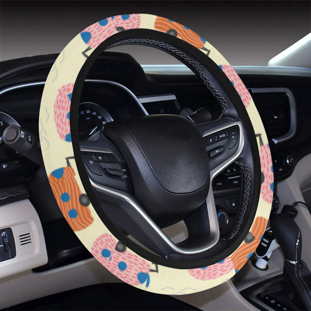 Camper Pattern Print Design 06 Steering Wheel Cover with Elastic Edge