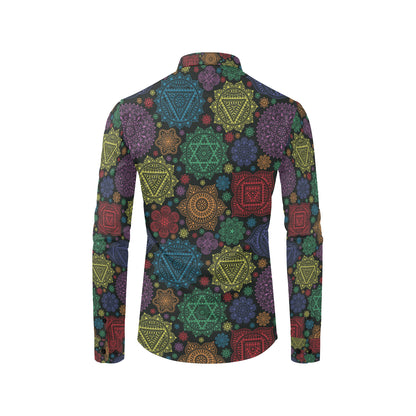 Chakra Mandala Print Pattern Men's Long Sleeve Shirt