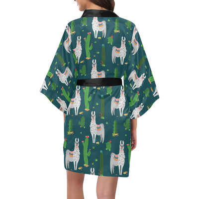 Llama Cactus Pattern Print Design 013 Women's Short Kimono