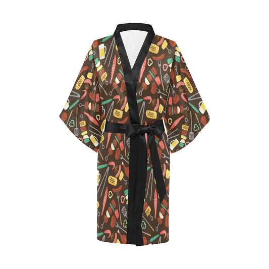 Barbecue Pattern Print Design 05 Women's Short Kimono