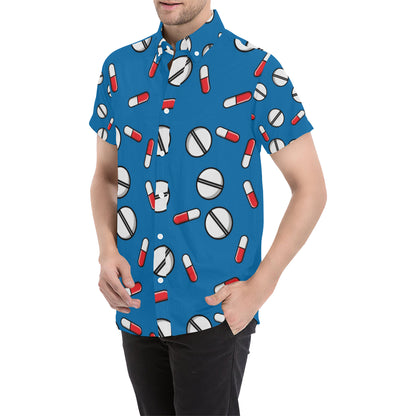 Pill Pattern Print Design A05 Men's Short Sleeve Button Up Shirt