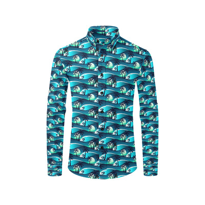 Beach Wave Design Print Men's Long Sleeve Shirt