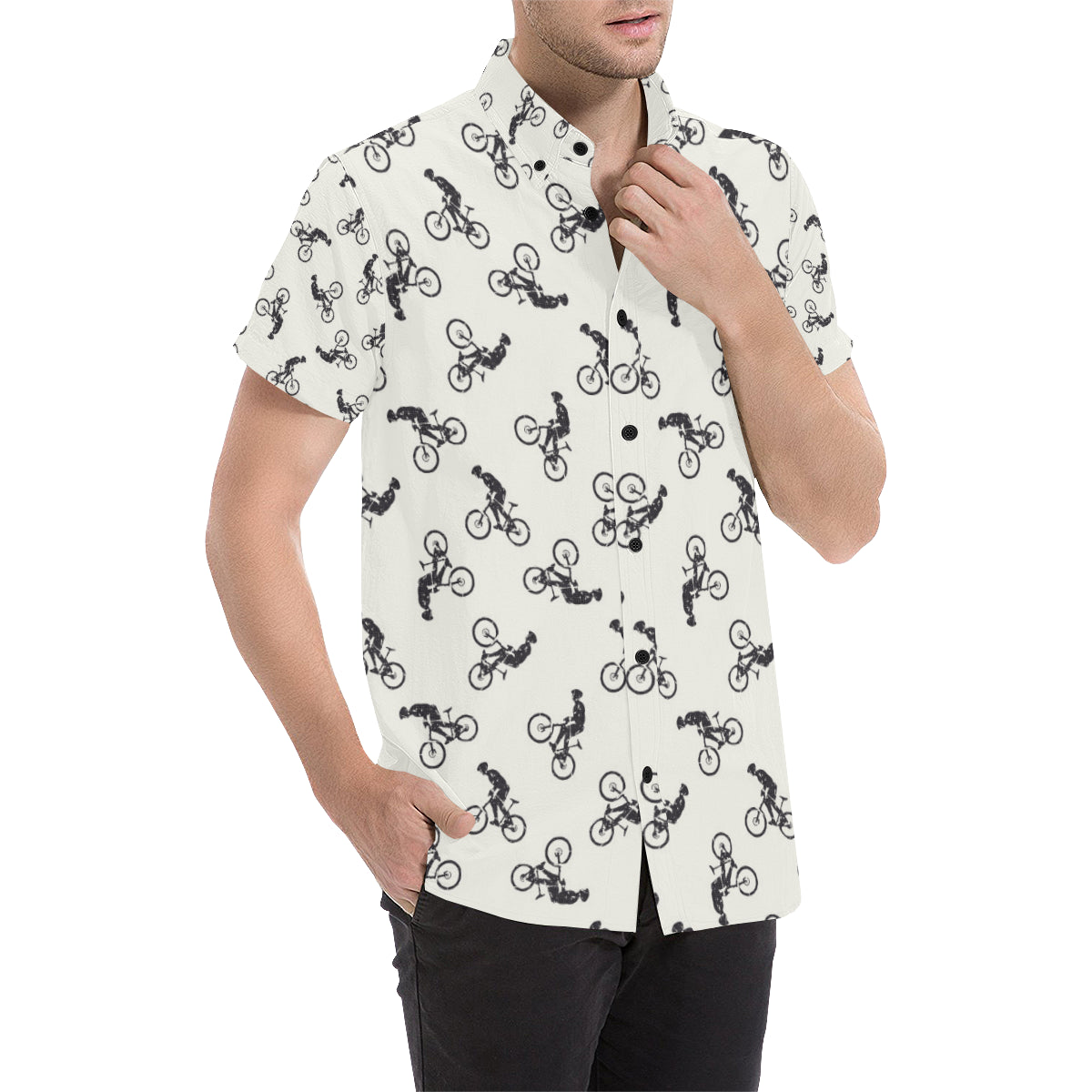 Mountain bike Pattern Print Design 01 Men's Short Sleeve Button Up Shirt