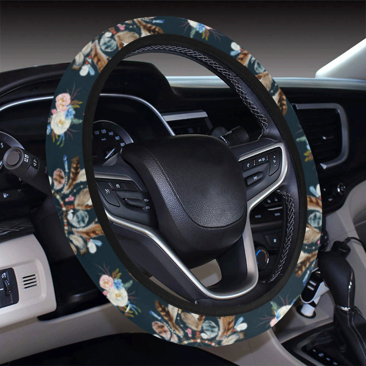 Dream Catcher Boho Floral Style Steering Wheel Cover with Elastic Edge