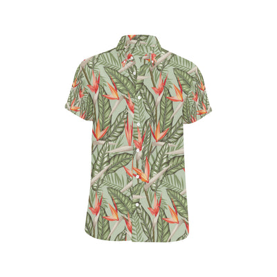 Bird Of Paradise Pattern Print Design BOP08 Men's Short Sleeve Button Up Shirt