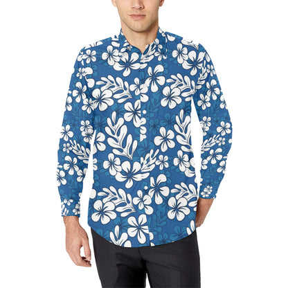Plumeria Pattern Print Design PM015 Men's Long Sleeve Shirt