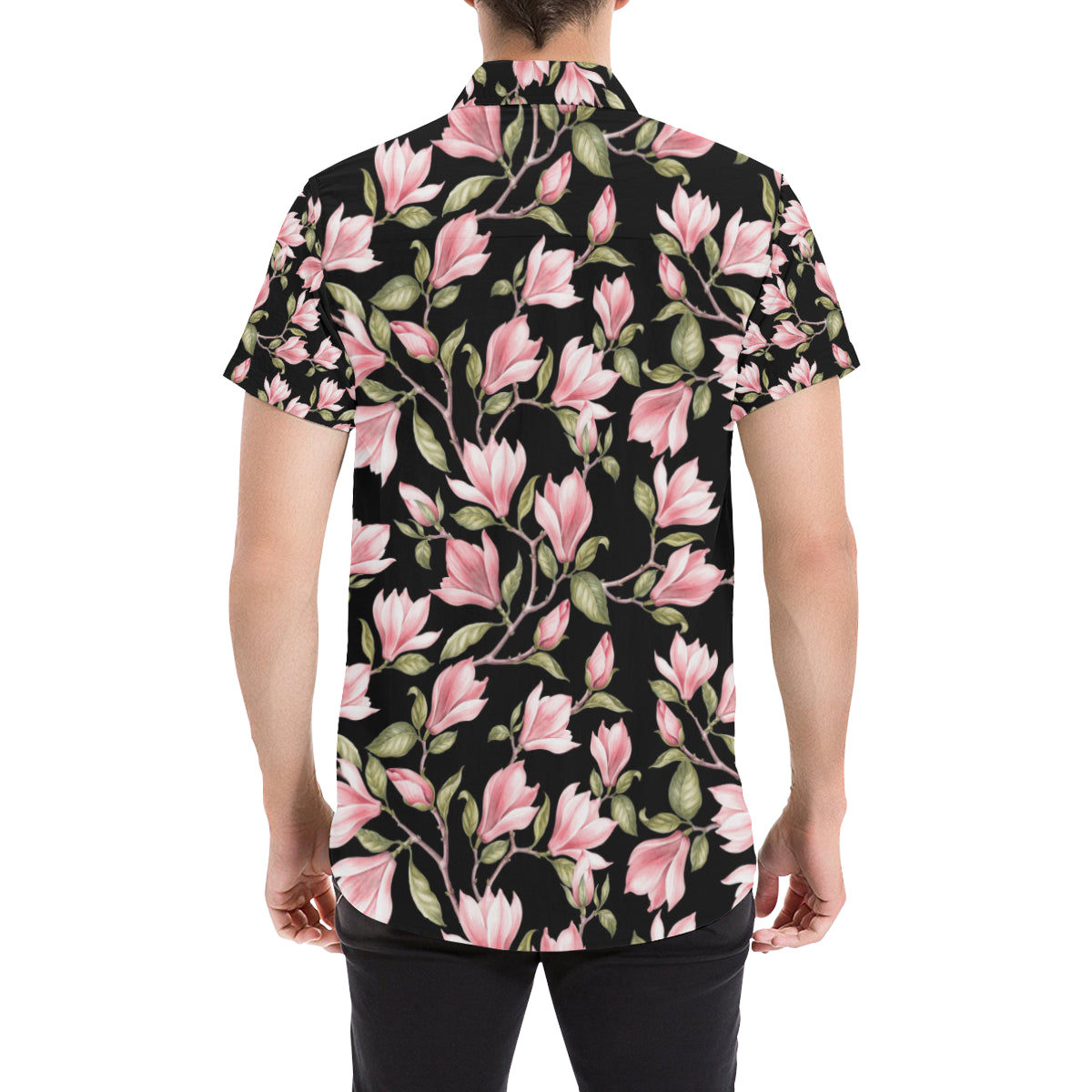 Magnolia Pattern Print Design MAG03 Men's Short Sleeve Button Up Shirt