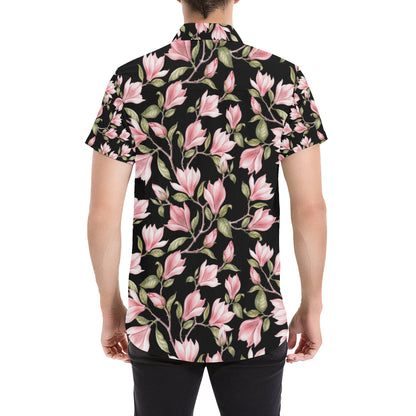 Magnolia Pattern Print Design MAG03 Men's Short Sleeve Button Up Shirt