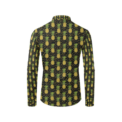 Pineapple Gold Dot Themed Print Men's Long Sleeve Shirt