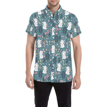 Rabbit Pattern Print Design RB013 Men's Short Sleeve Button Up Shirt
