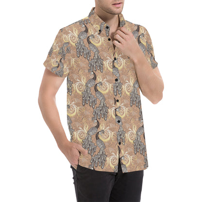 Peacock Pattern Print Design A05 Men's Short Sleeve Button Up Shirt