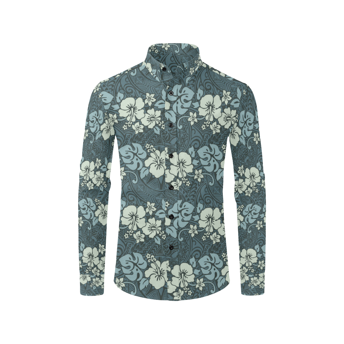 Flower Hawaiian Hibiscus Style Print Pattern Men's Long Sleeve Shirt