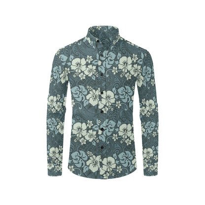 Flower Hawaiian Hibiscus Style Print Pattern Men's Long Sleeve Shirt