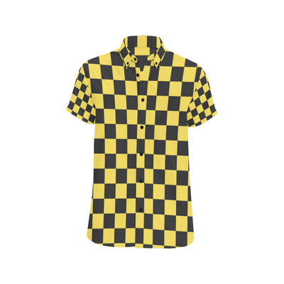 Checkered Yellow Pattern Print Design 03 Men's Short Sleeve Button Up Shirt