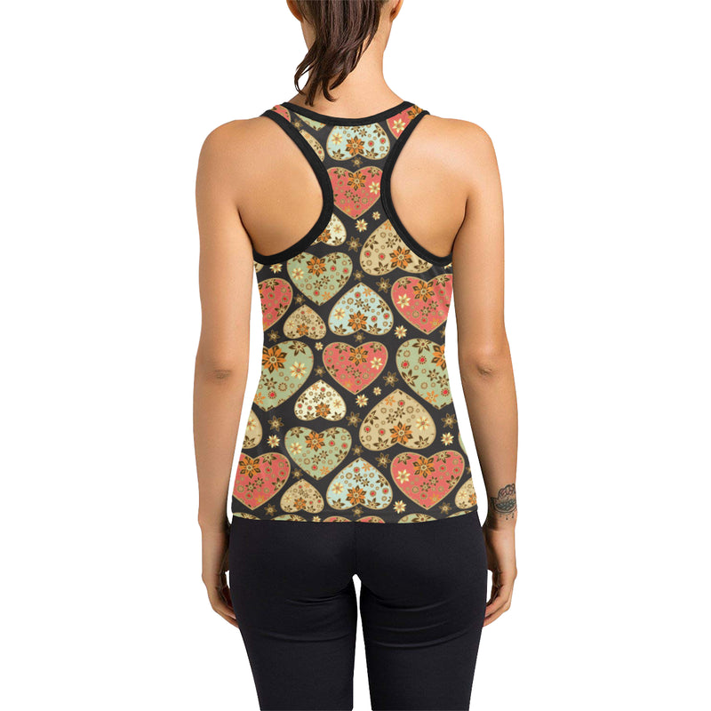 Heart Boho Pattern Print Design HE04 Women's Racerback Tank Top