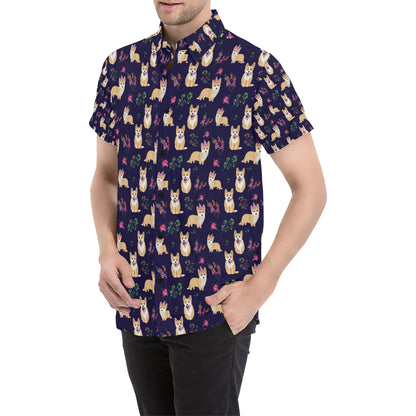 Pembroke Welsh Corgis Pattern Print Design A06 Men's Short Sleeve Button Up Shirt