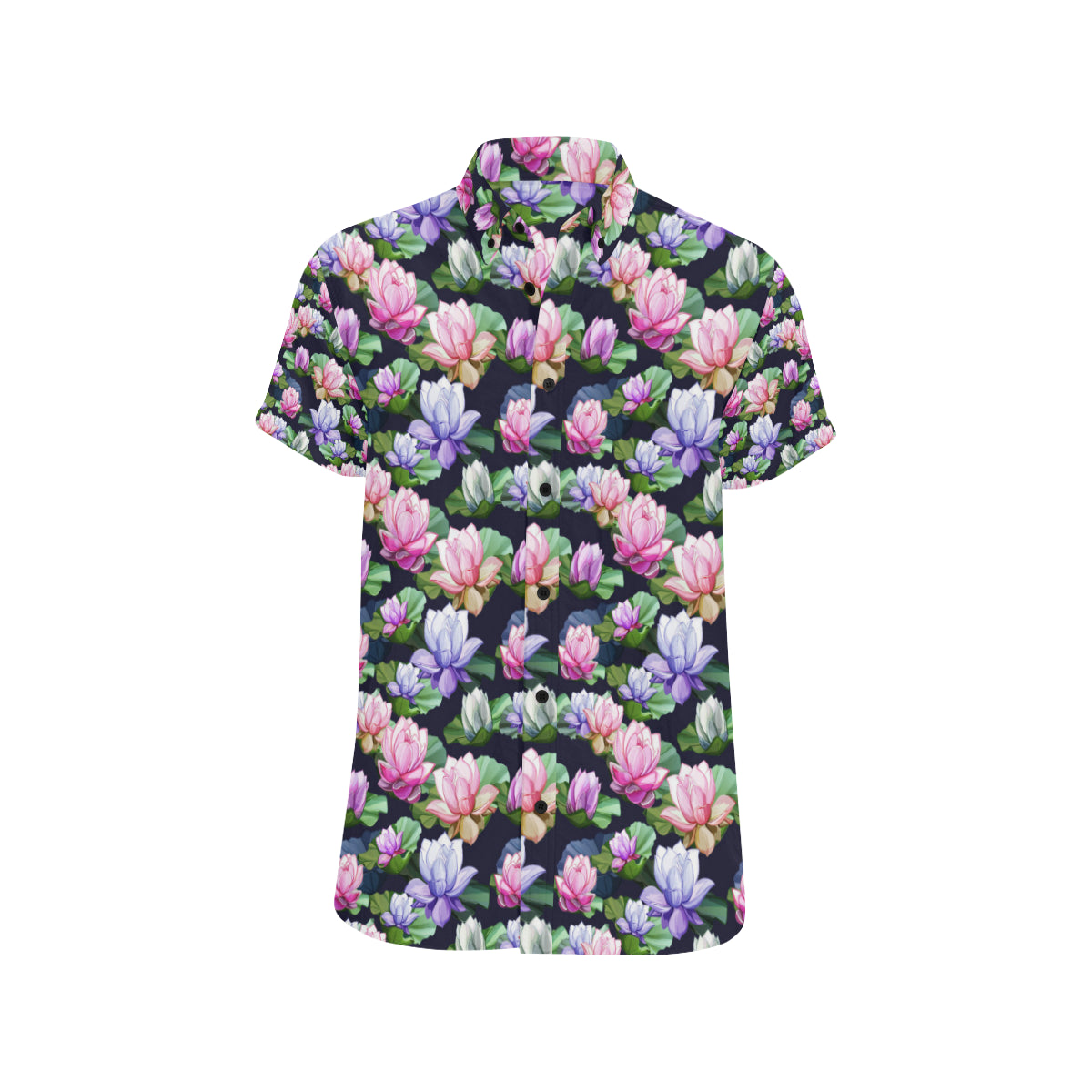 Lotus Flower Print Design Men's Short Sleeve Button Up Shirt