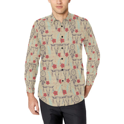 Native Buffalo Head Themed Design Print Men's Long Sleeve Shirt