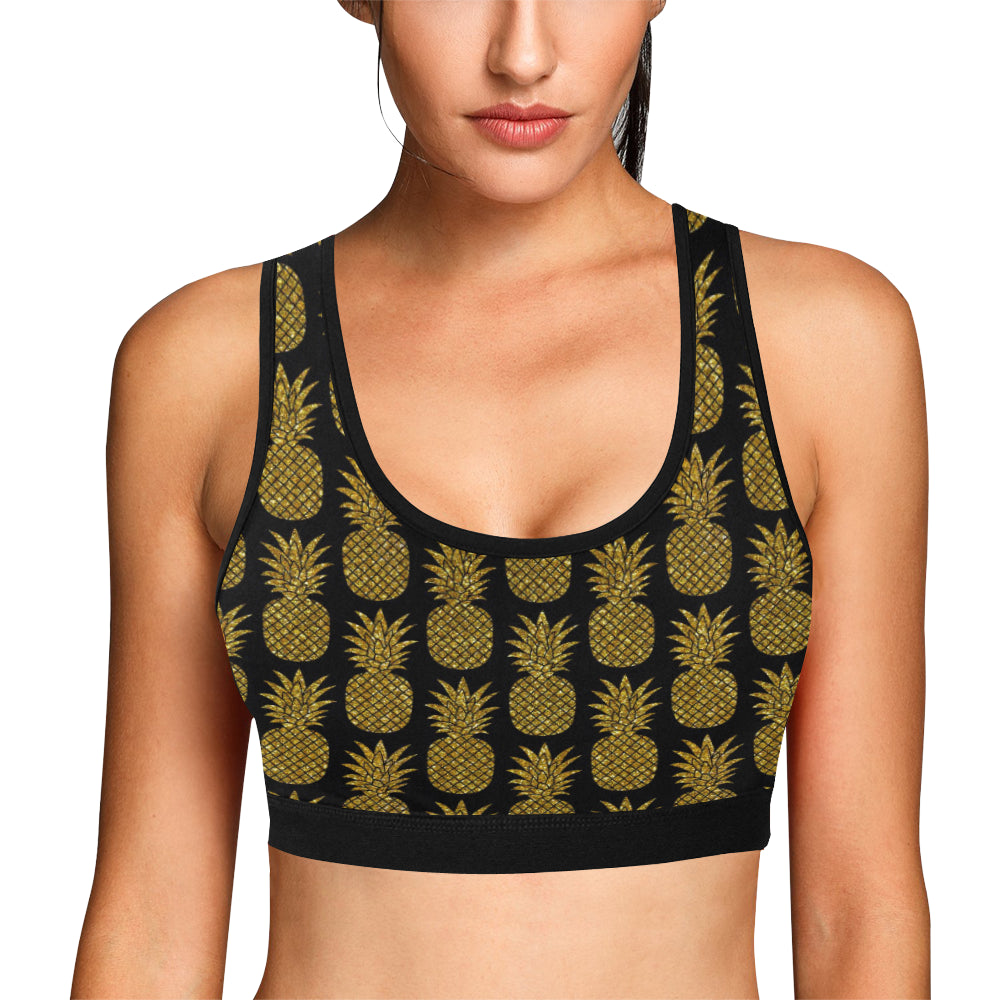 Gold Pineapple Pattern Print Design PP011 Sports Bra