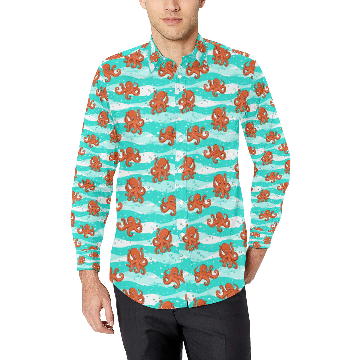 Octopus Cute Design Print Themed Men's Long Sleeve Shirt