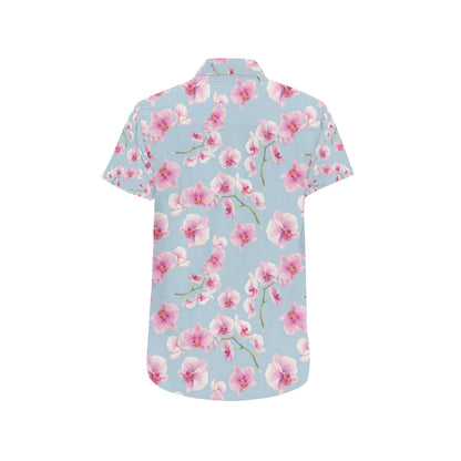 Orchid Pink Pattern Print Design OR01 Men's Short Sleeve Button Up Shirt