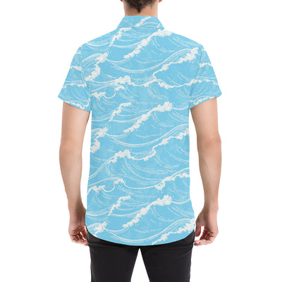 Ocean Wave Pattern Print Design A01 Men's Short Sleeve Button Up Shirt