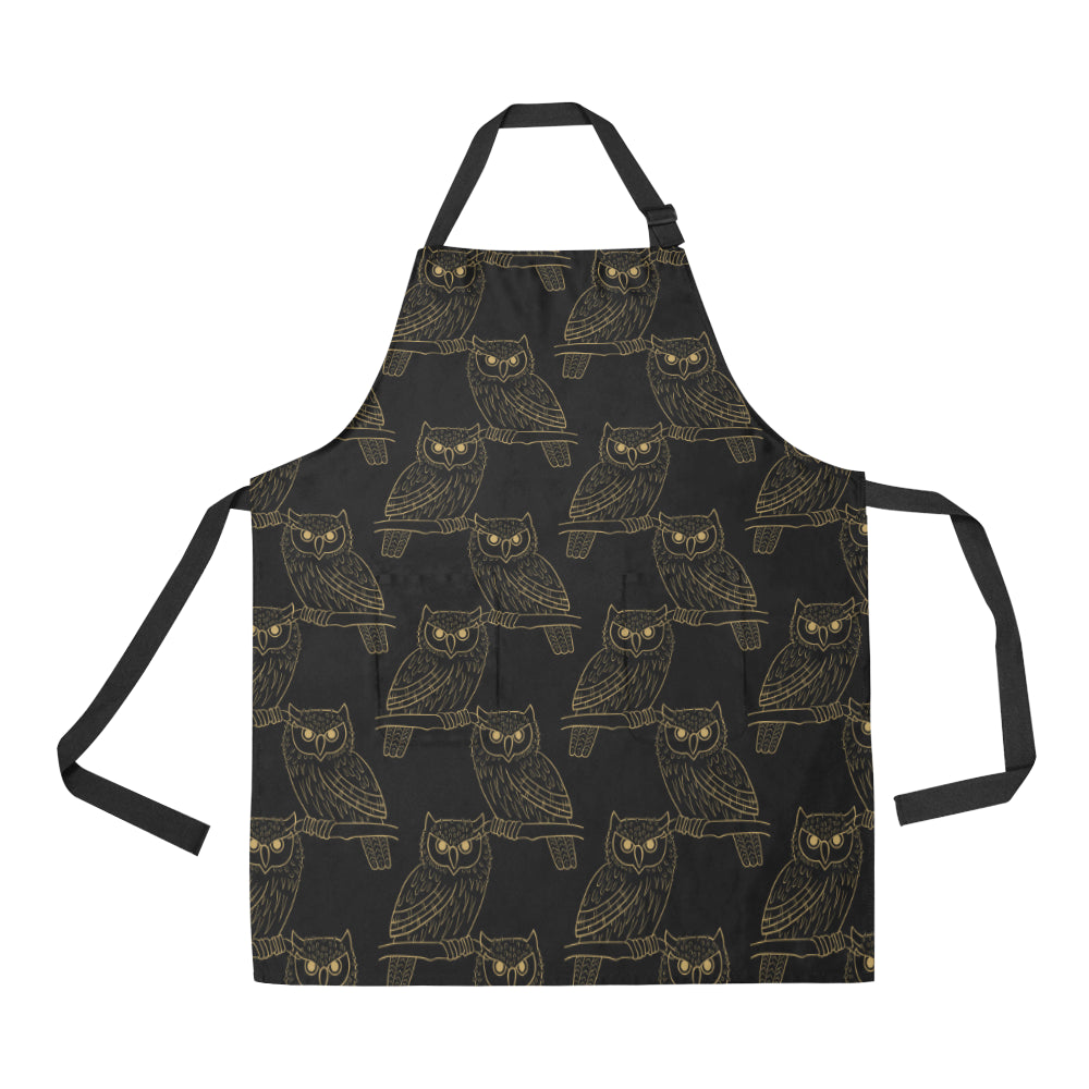 Gold Owl Pattern Apron with Pocket