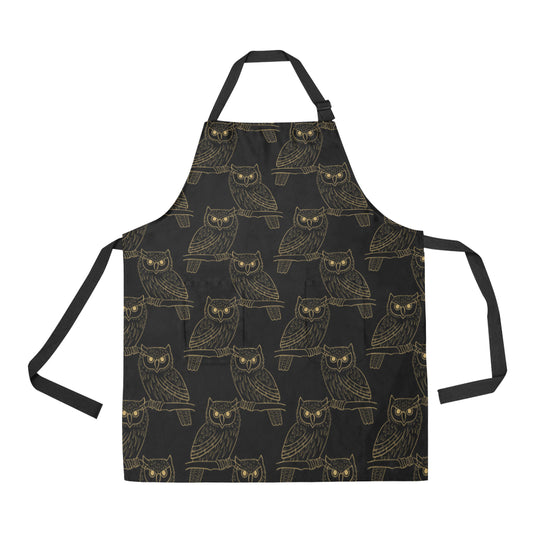 Gold Owl Pattern Apron with Pocket
