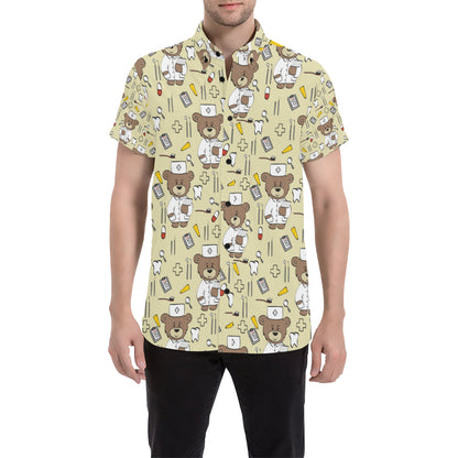 Nurse Bear Pattern Print Design A02 Men's Short Sleeve Button Up Shirt