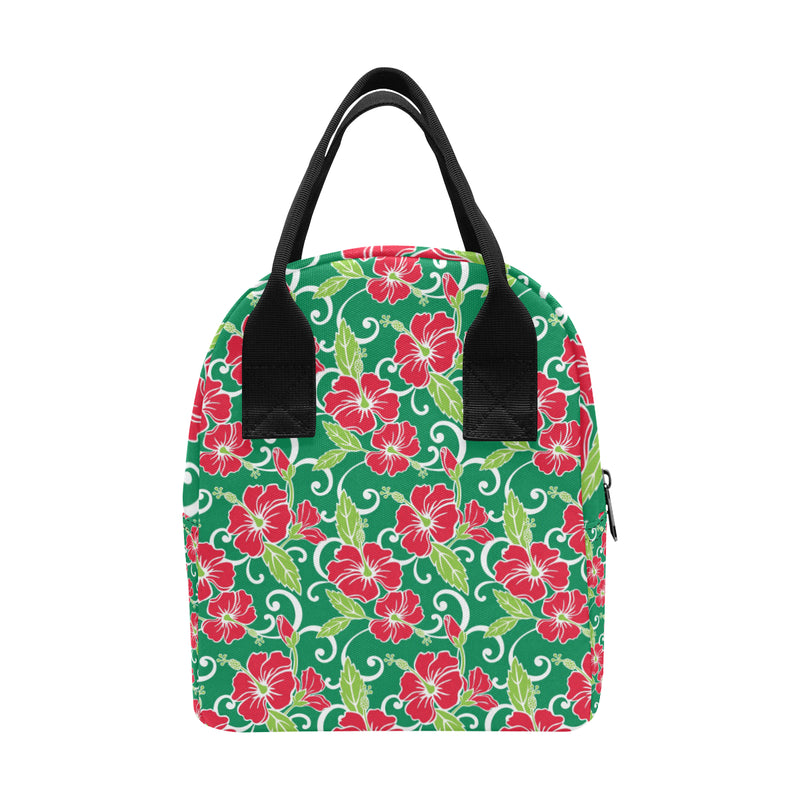 Red Hibiscus Pattern Print Design HB019 Insulated Lunch Bag