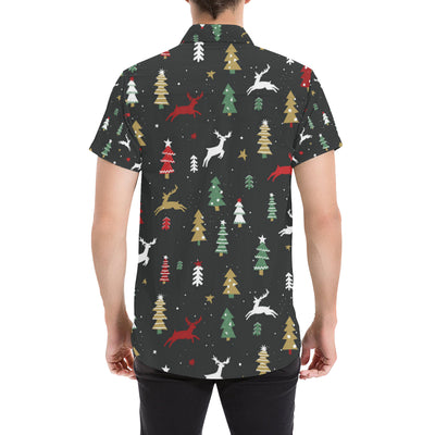 Christmas Tree Deer Style Pattern Print Design 03 Men's Short Sleeve Button Up Shirt