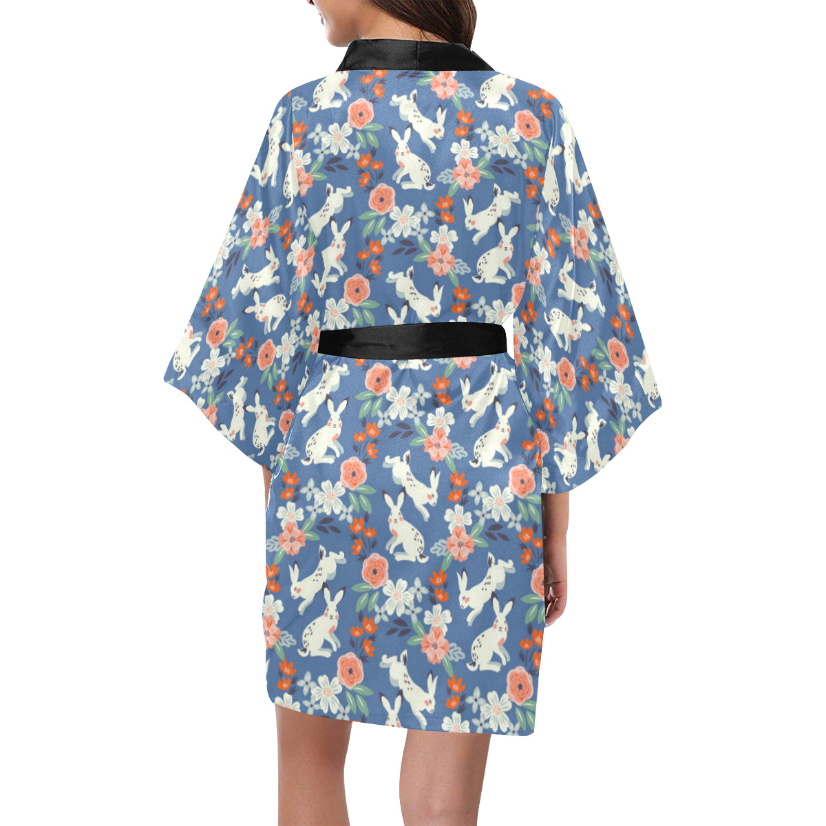 Bunny Pattern Print Design 07 Women's Short Kimono