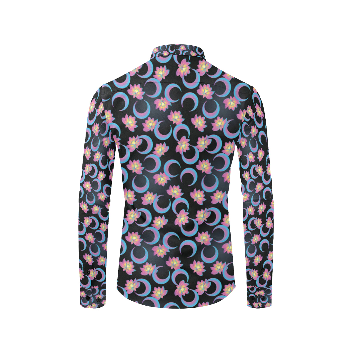 Lotus with Moon Pink Print Themed Men's Long Sleeve Shirt