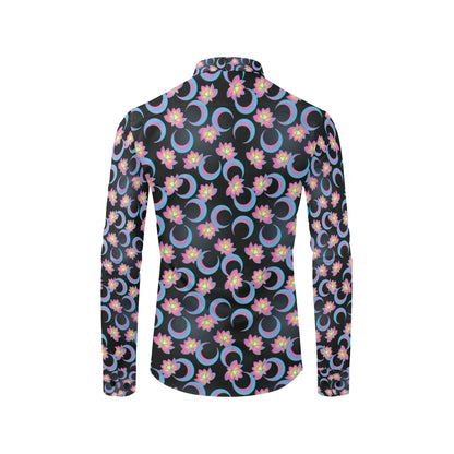 Lotus with Moon Pink Print Themed Men's Long Sleeve Shirt