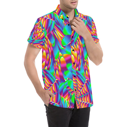 Psychedelic Trippy Pattern Men's Short Sleeve Button Up Shirt