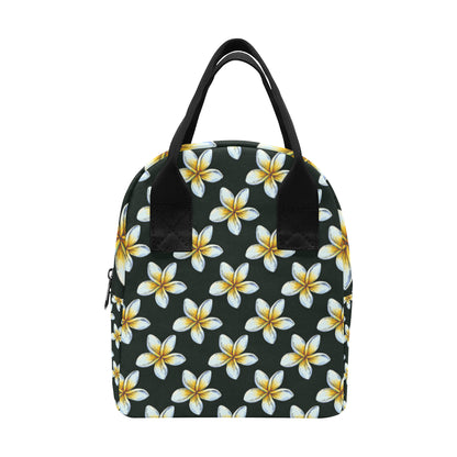 White Plumeria Pattern Print Design PM022 Insulated Lunch Bag