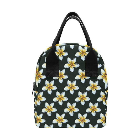 White Plumeria Pattern Print Design PM022 Insulated Lunch Bag