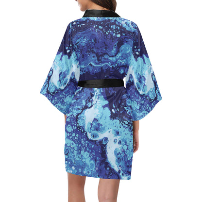 Ocean Liquid Pattern Print Design A03 Women's Short Kimono