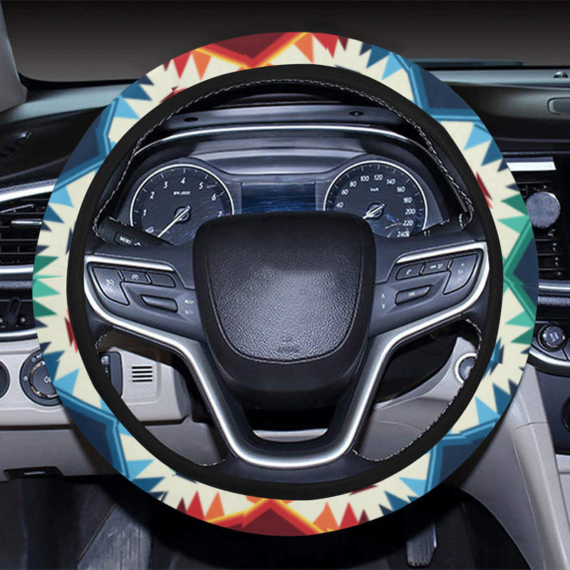 Aztec Pattern Print Design 02 Steering Wheel Cover with Elastic Edge