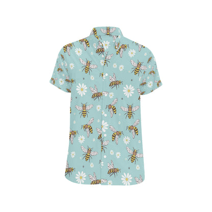 Bee Pattern Print Design BEE010 Men's Short Sleeve Button Up Shirt