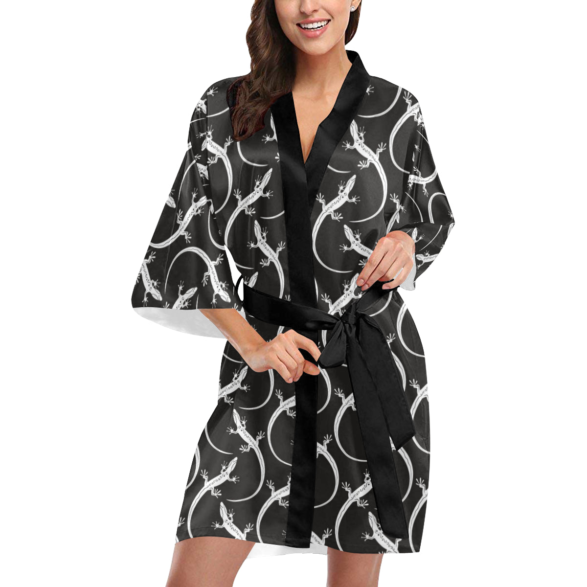 lizard Pattern Print Design 01 Women's Short Kimono