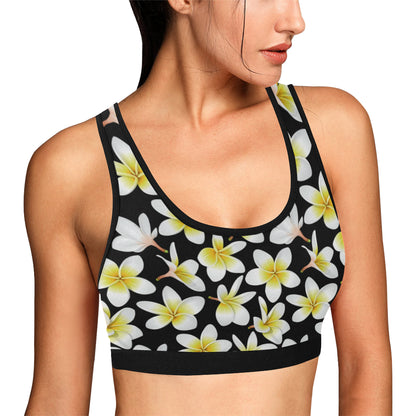 Yellow Plumeria Hawaiian Flowers Sports Bra