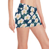 Pink Plumeria Pattern Print Design PM016 Yoga Shorts