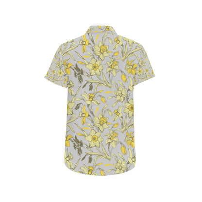 Daffodils Pattern Print Design DF05 Men's Short Sleeve Button Up Shirt