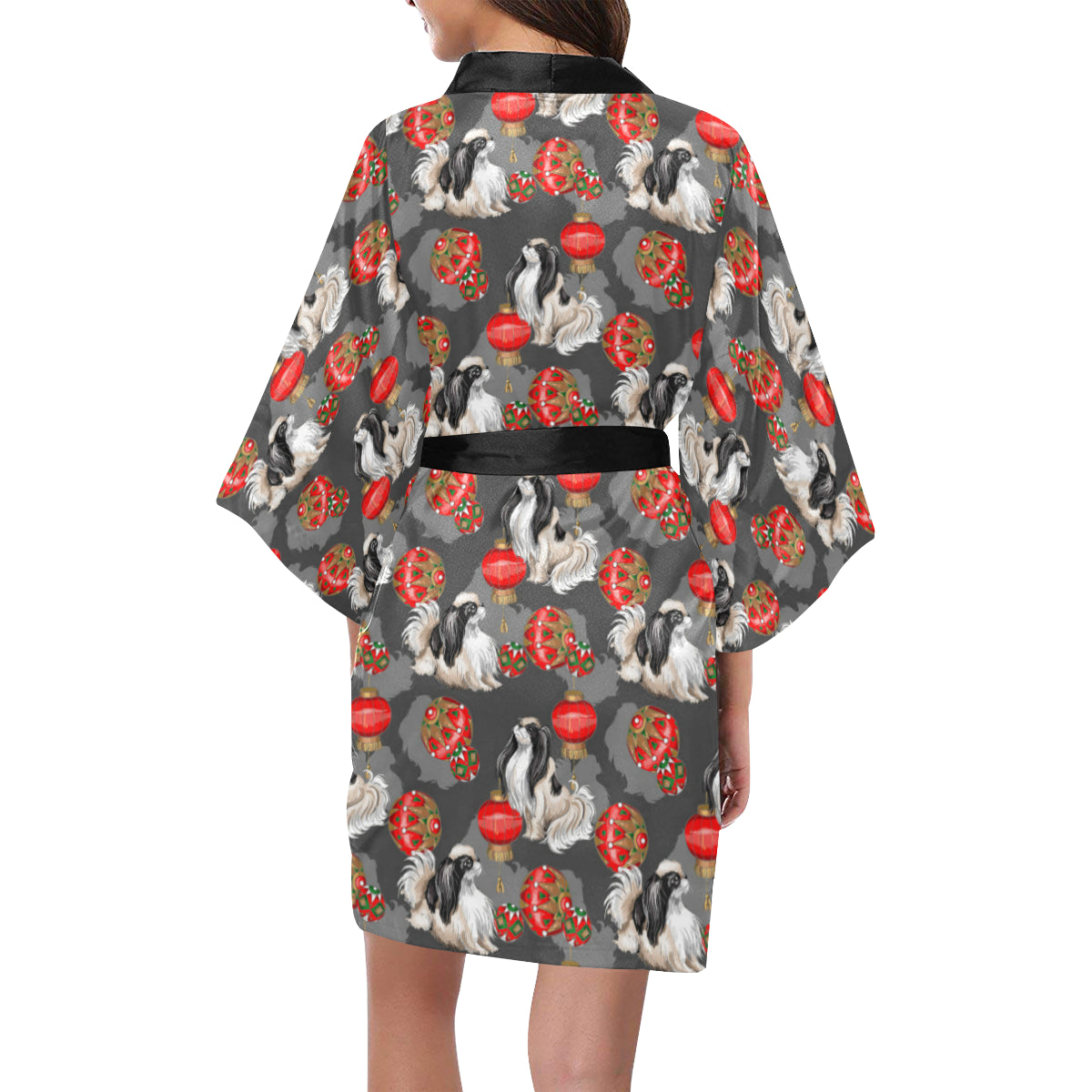 Japanese Chin Pattern Print Design 02 Women's Short Kimono