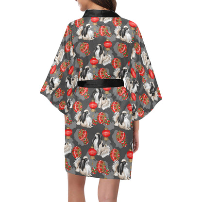 Japanese Chin Pattern Print Design 02 Women's Short Kimono